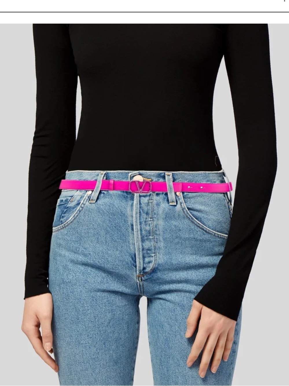 Women’s Valentino Fuchsia V Logo Slim Leather Belt Sz Medium